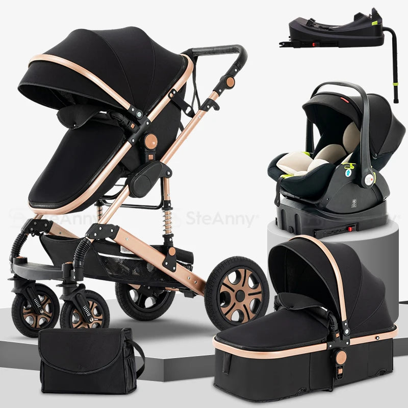 3-in-1 Baby Travel System with ISOFIX Base – Foldable Reversible Newborn Stroller