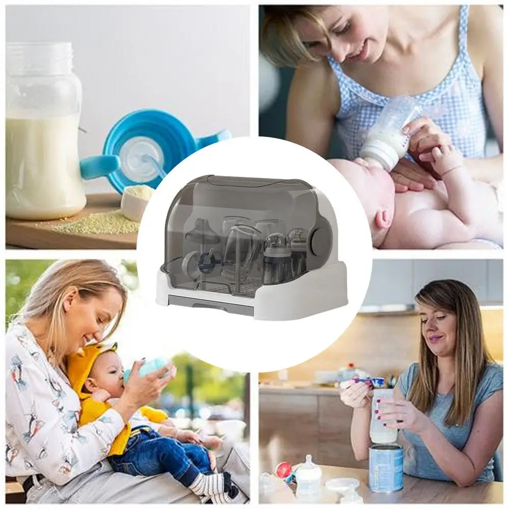 Baby Bottle Drying Rack with Removable Drip Tray Dustproof Bottle Storage Box with Lid Countertop Drying Rack for Toddler Bottle