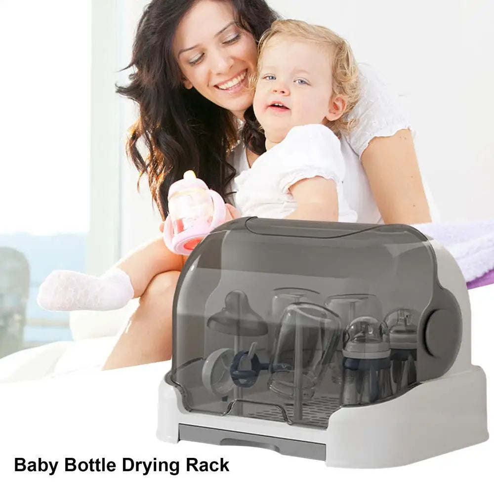 Baby Bottle Drying Rack with Removable Drip Tray Dustproof Bottle Storage Box with Lid Countertop Drying Rack for Toddler Bottle