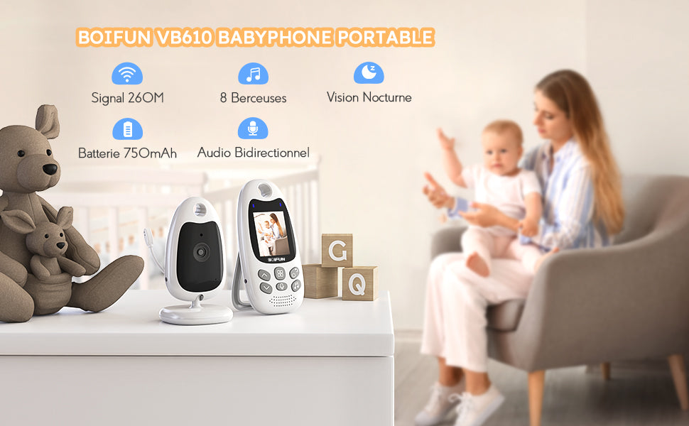 BOIFUN 480P Baby Monitor – Night Vision, Two-Way Audio, Temp Sensor