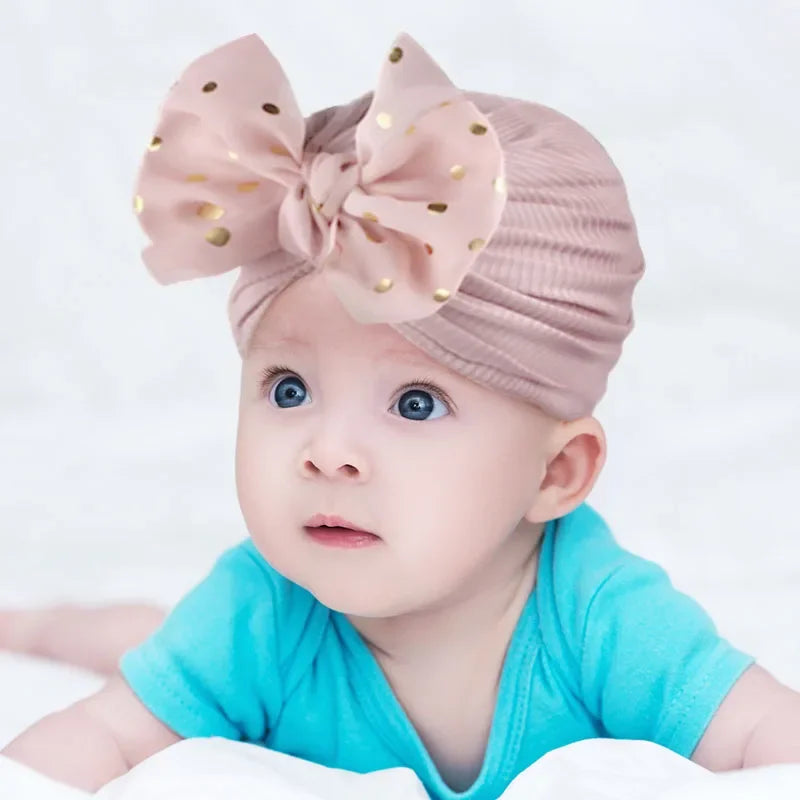 Shiny Sequin Baby Turban Hat – 3D Bow, Soft & Stretchy Fit