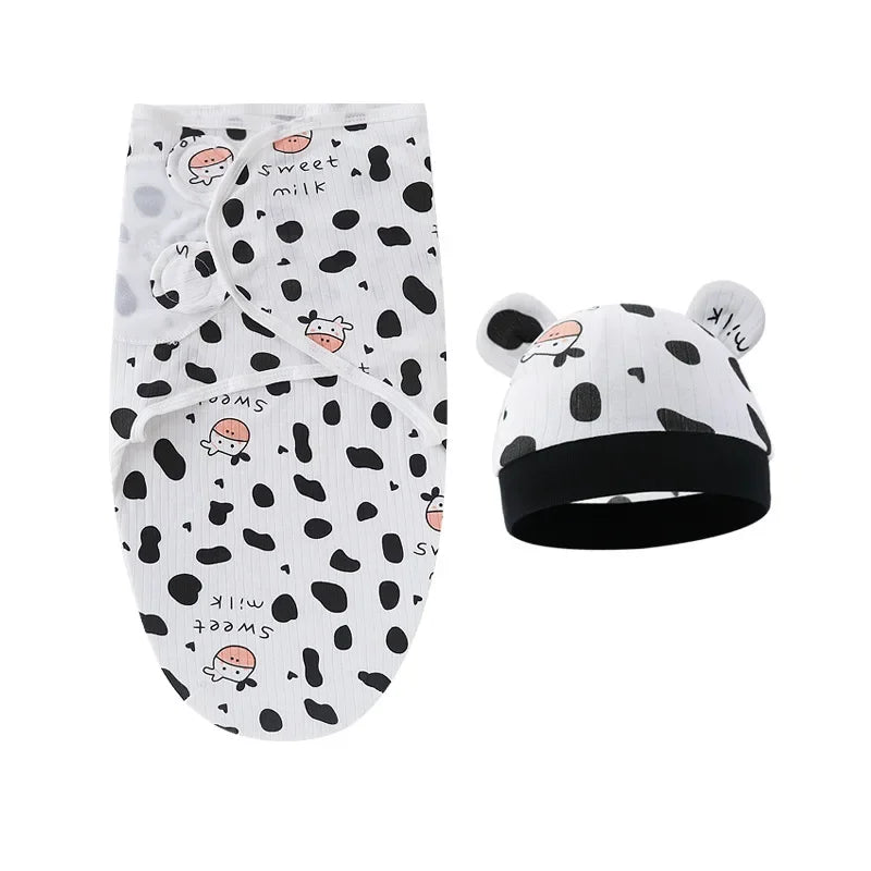 Cartoon Cotton Newborn Swaddle & Hat Set