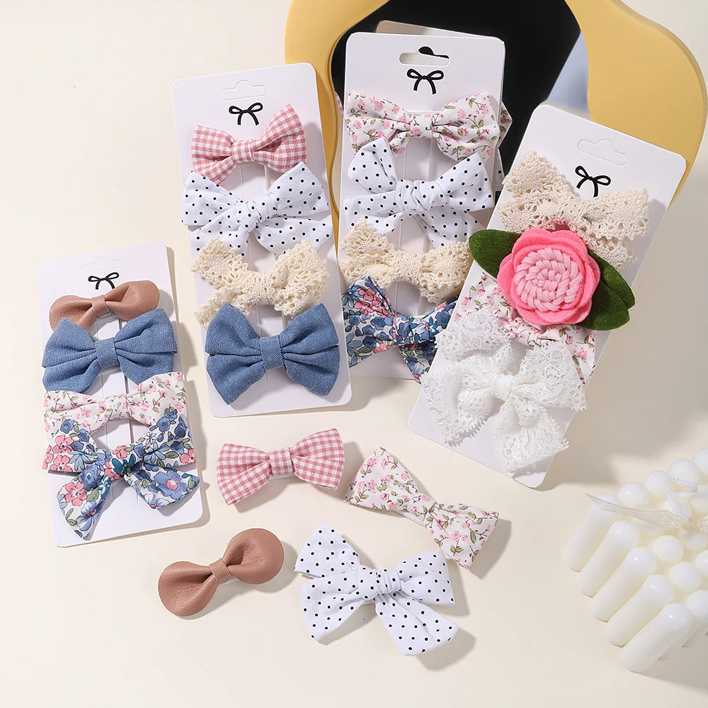 4-Piece Baby Bow Hair Clip Set – Cotton Linen Floral Hairpins