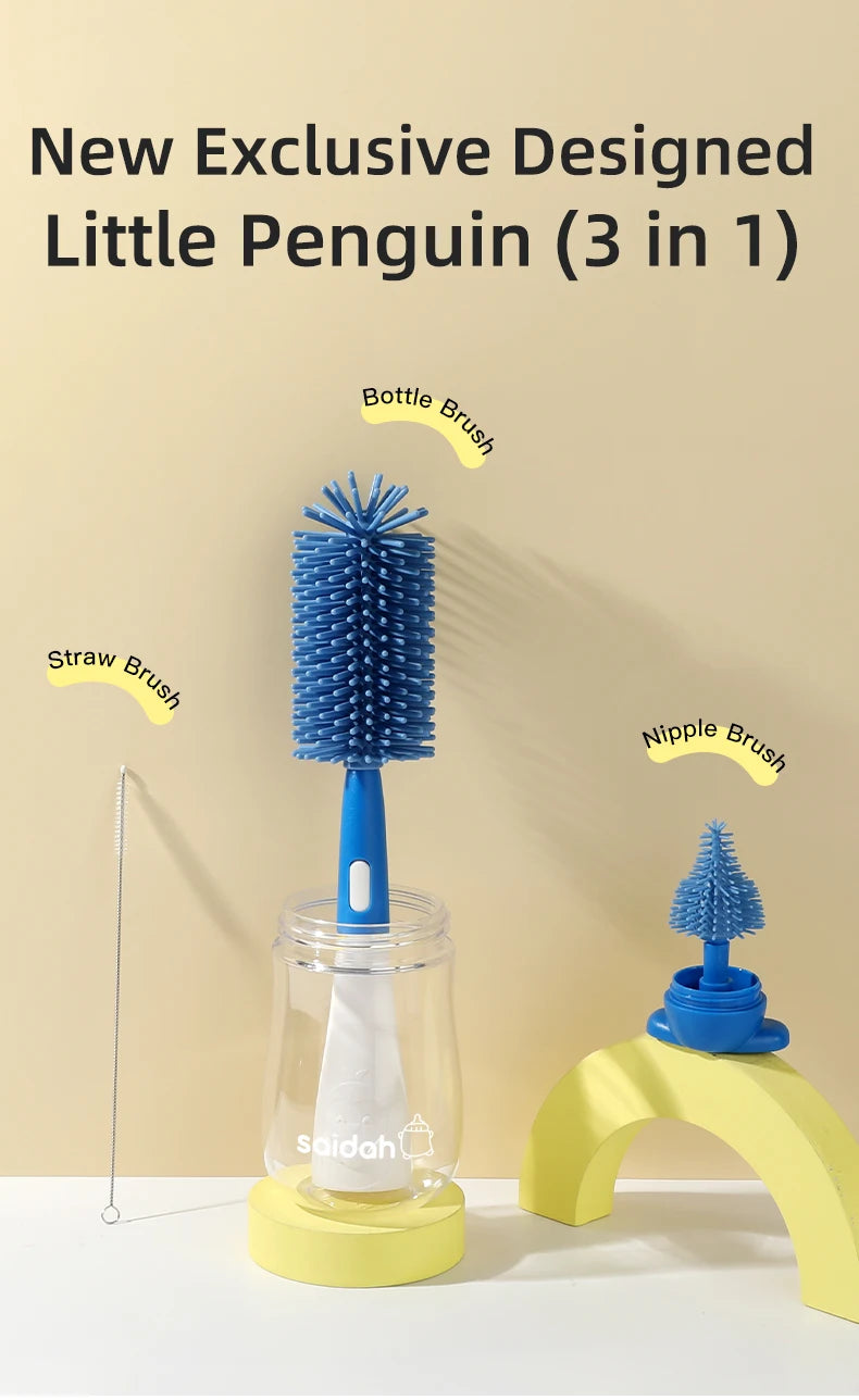 Penguin Silicone Baby Bottle Brush Set