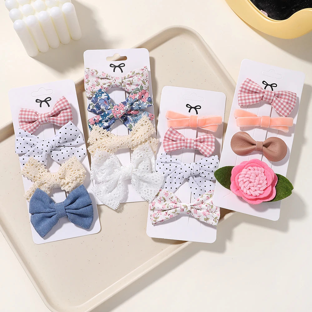 4-Piece Baby Bow Hair Clip Set – Cotton Linen Floral Hairpins