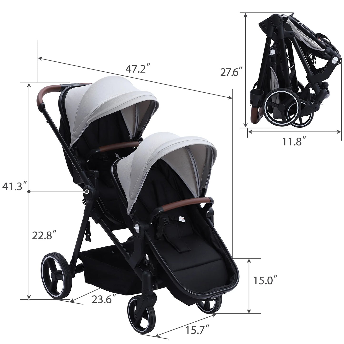 Double Tandem Baby Stroller for Infant & Toddler – Foldable Reversible Pram