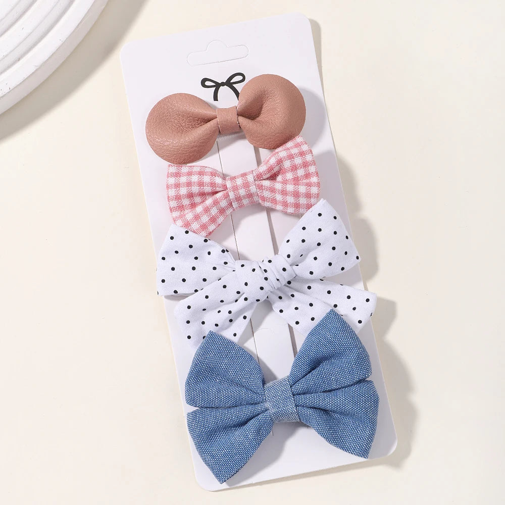 4-Piece Baby Bow Hair Clip Set – Cotton Linen Floral Hairpins