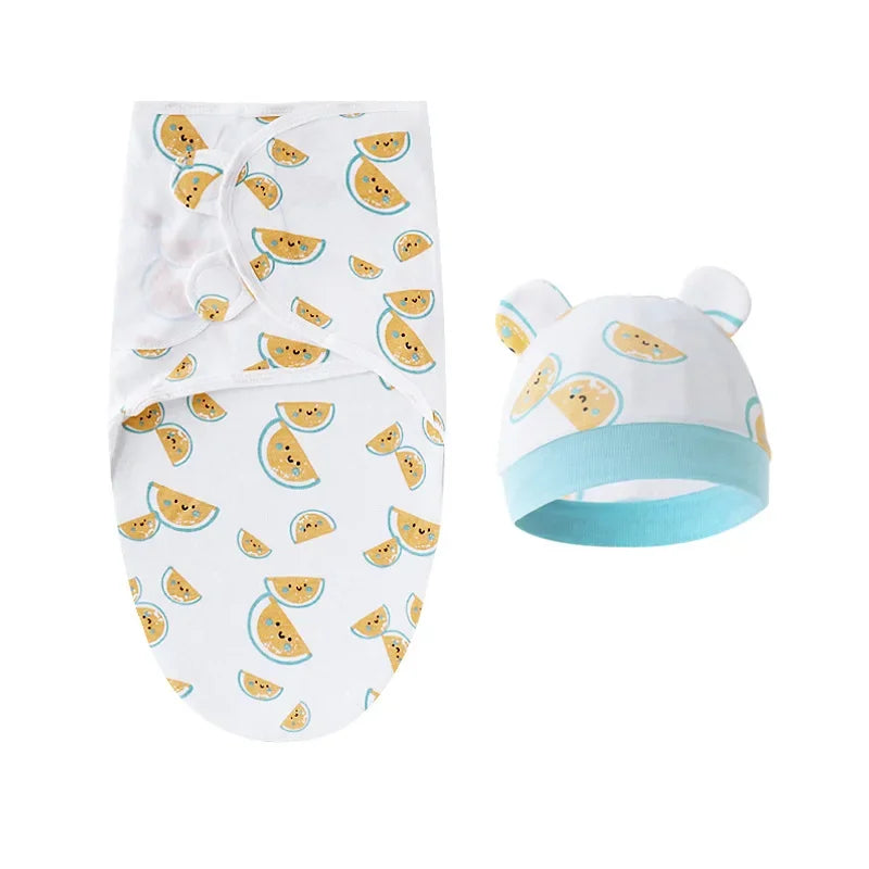 Cartoon Cotton Newborn Swaddle & Hat Set
