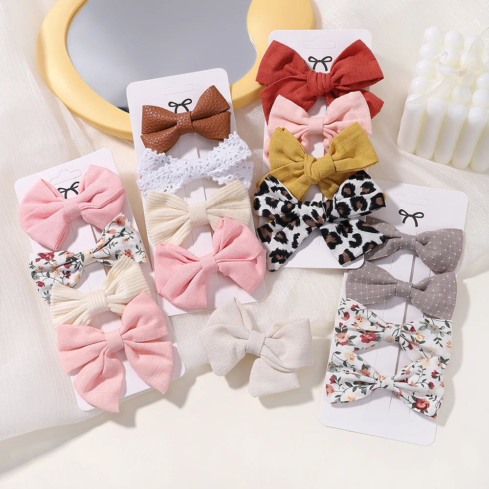 4-Piece Baby Bow Hair Clip Set – Cotton Linen Floral Hairpins