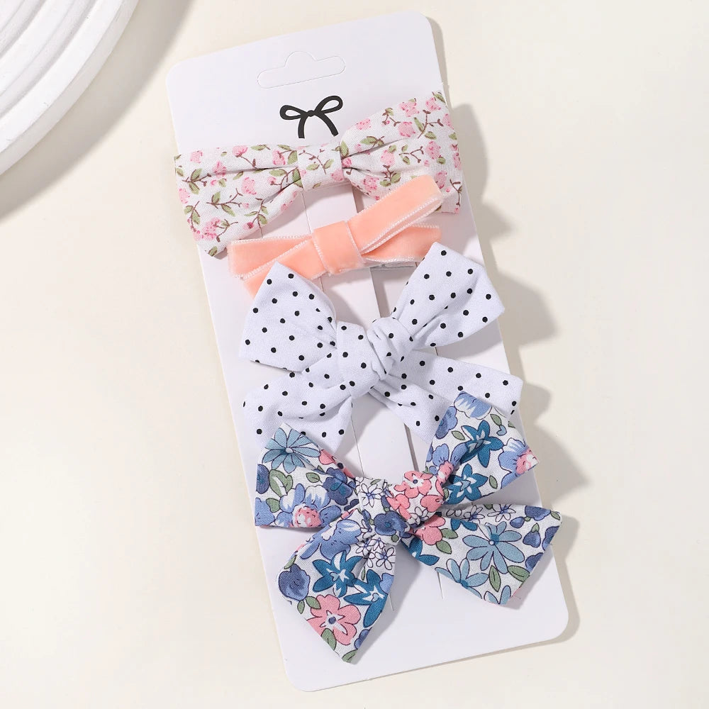 4-Piece Baby Bow Hair Clip Set – Cotton Linen Floral Hairpins