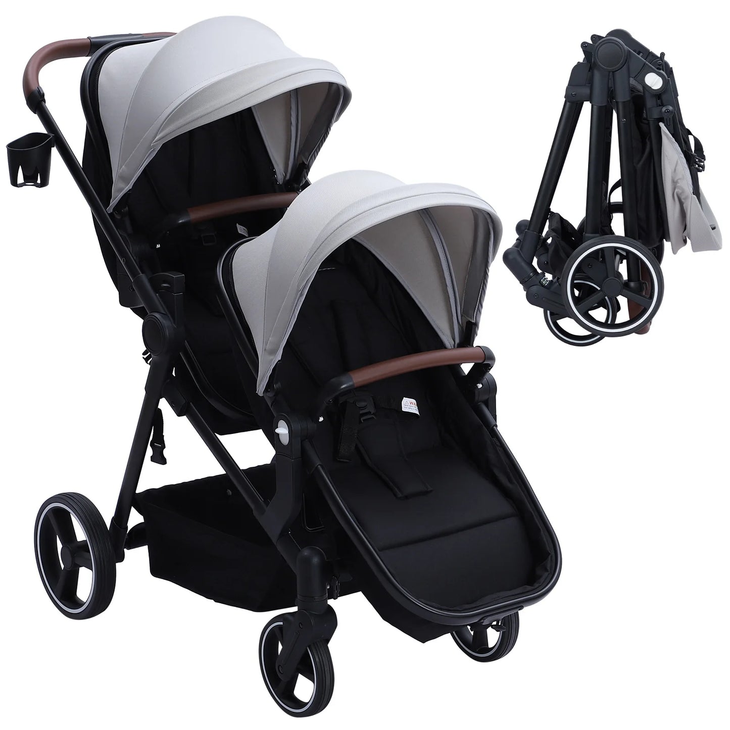 Double Tandem Baby Stroller for Infant & Toddler – Foldable Reversible Pram