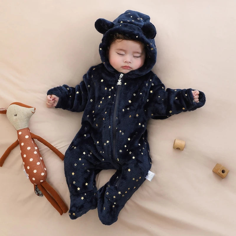 Cartoon Baby Flannel Romper – Soft, Warm Jumpsuit for Newborns