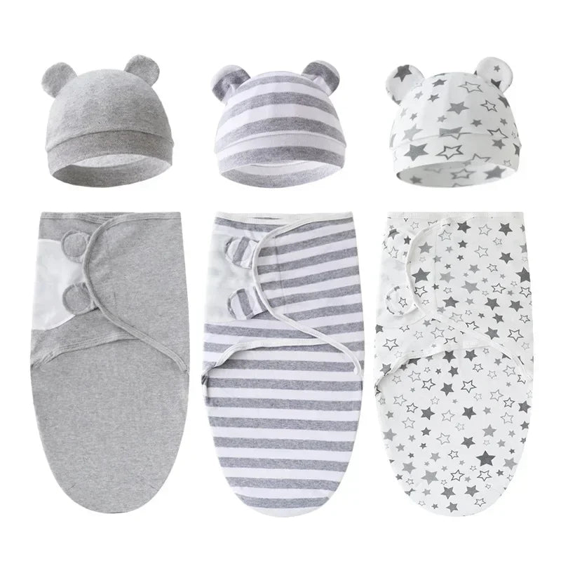 Cartoon Cotton Newborn Swaddle & Hat Set