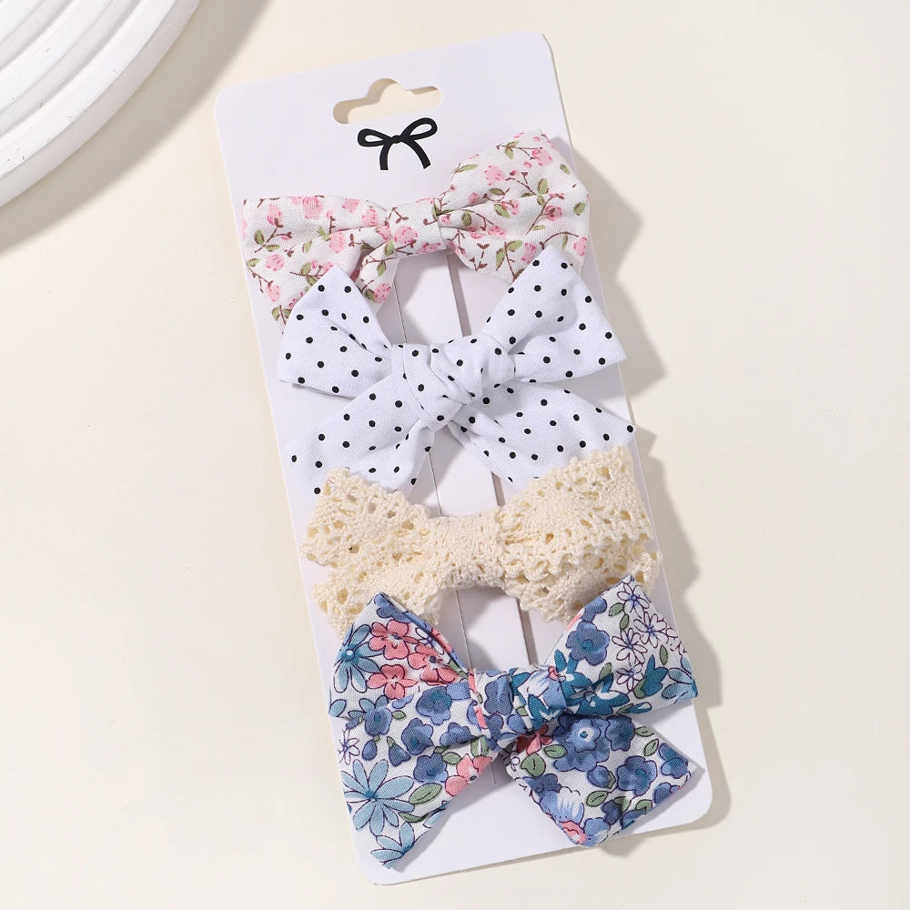 4-Piece Baby Bow Hair Clip Set – Cotton Linen Floral Hairpins