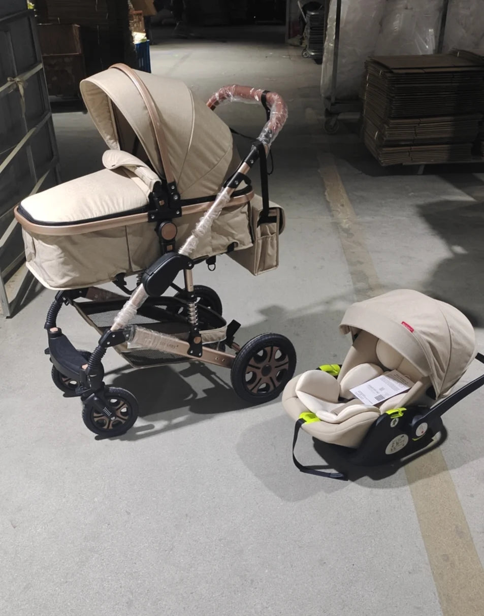 3-in-1 Baby Travel System with ISOFIX Base – Foldable Reversible Newborn Stroller