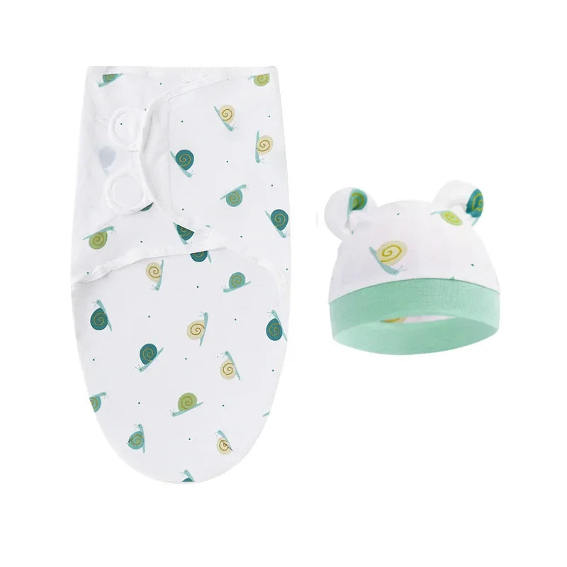 Cartoon Cotton Newborn Swaddle & Hat Set