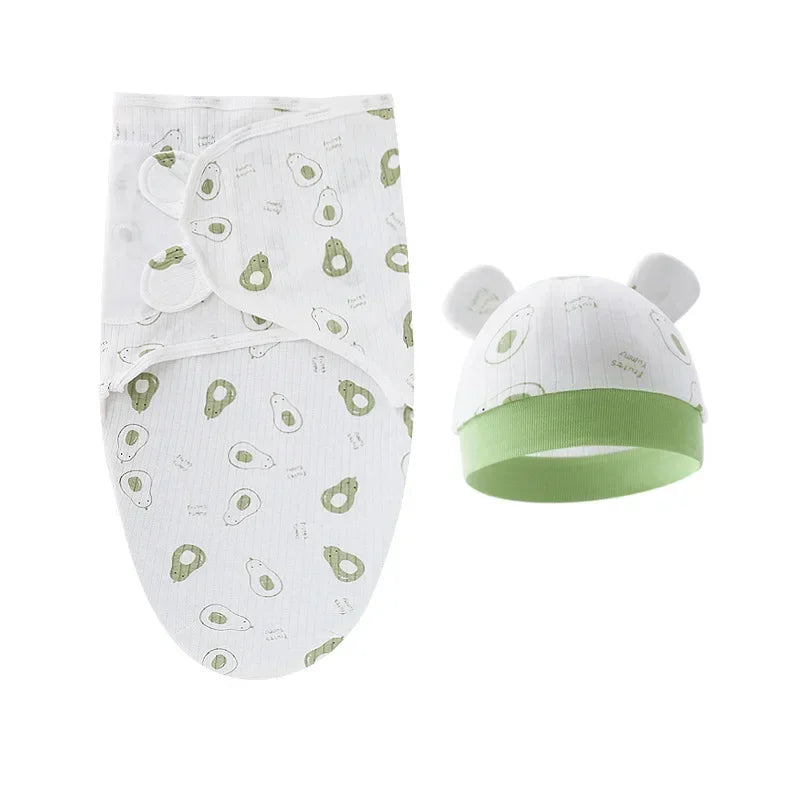 Cartoon Cotton Newborn Swaddle & Hat Set