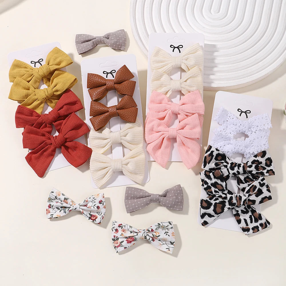 4-Piece Baby Bow Hair Clip Set – Cotton Linen Floral Hairpins