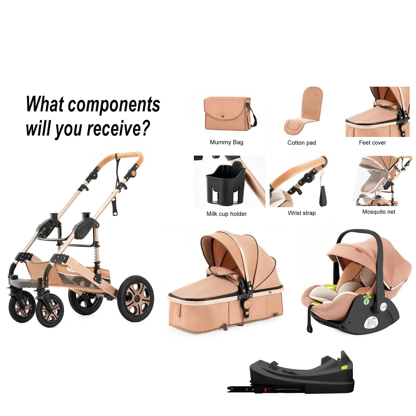 3-in-1 Baby Travel System with ISOFIX Base – Foldable Reversible Newborn Stroller