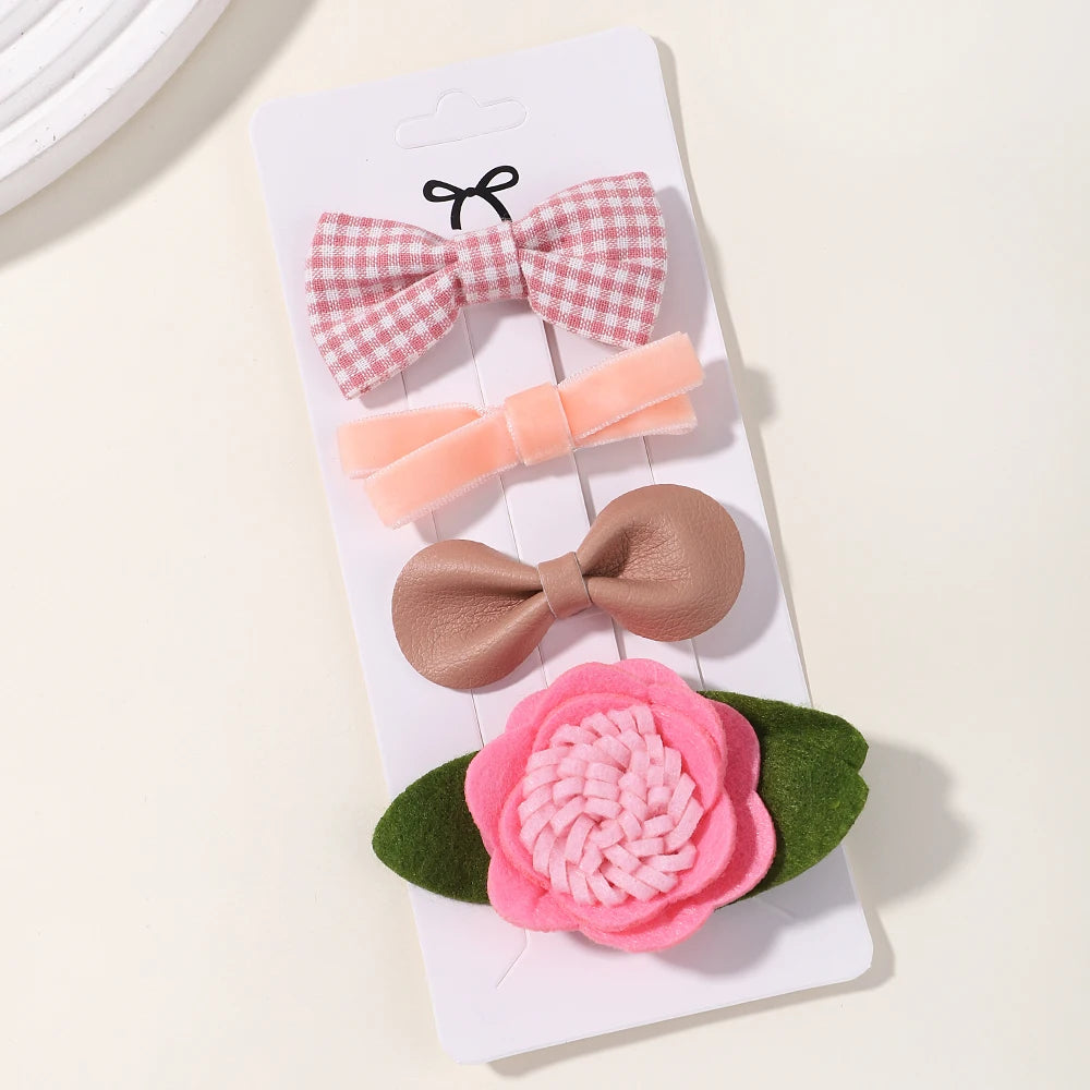 4-Piece Baby Bow Hair Clip Set – Cotton Linen Floral Hairpins