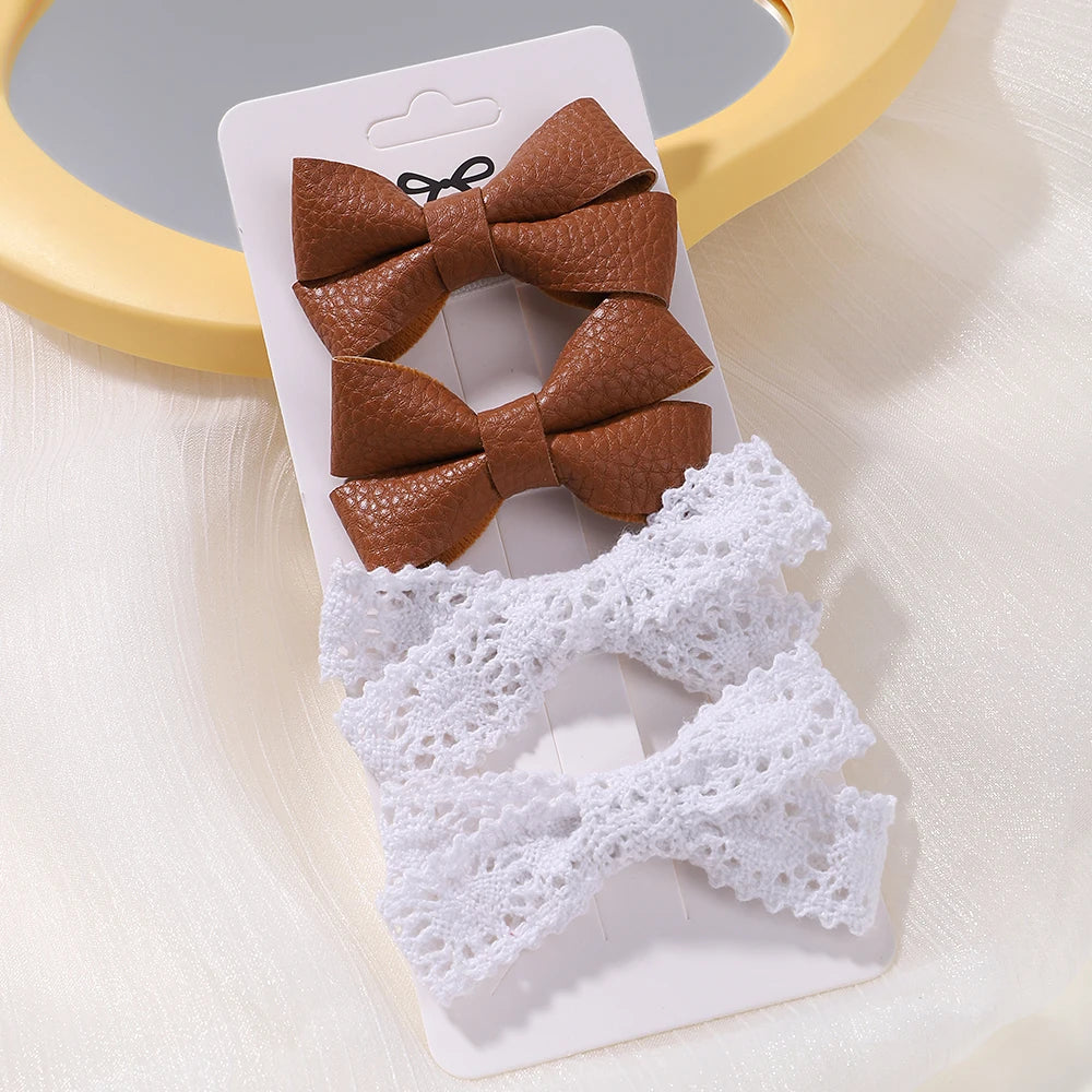 4-Piece Baby Bow Hair Clip Set – Cotton Linen Floral Hairpins