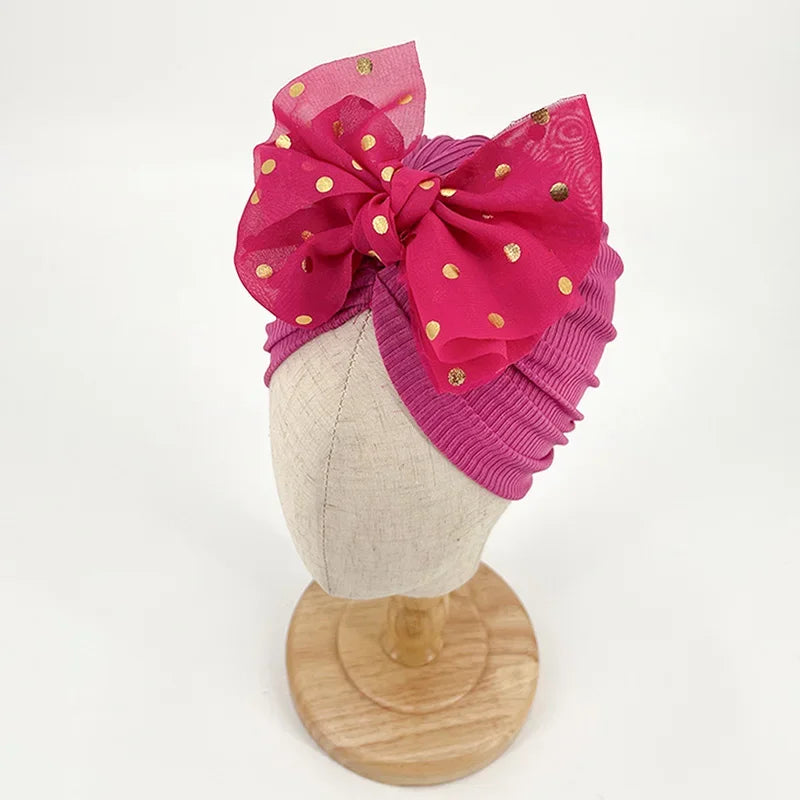Shiny Sequin Baby Turban Hat – 3D Bow, Soft & Stretchy Fit