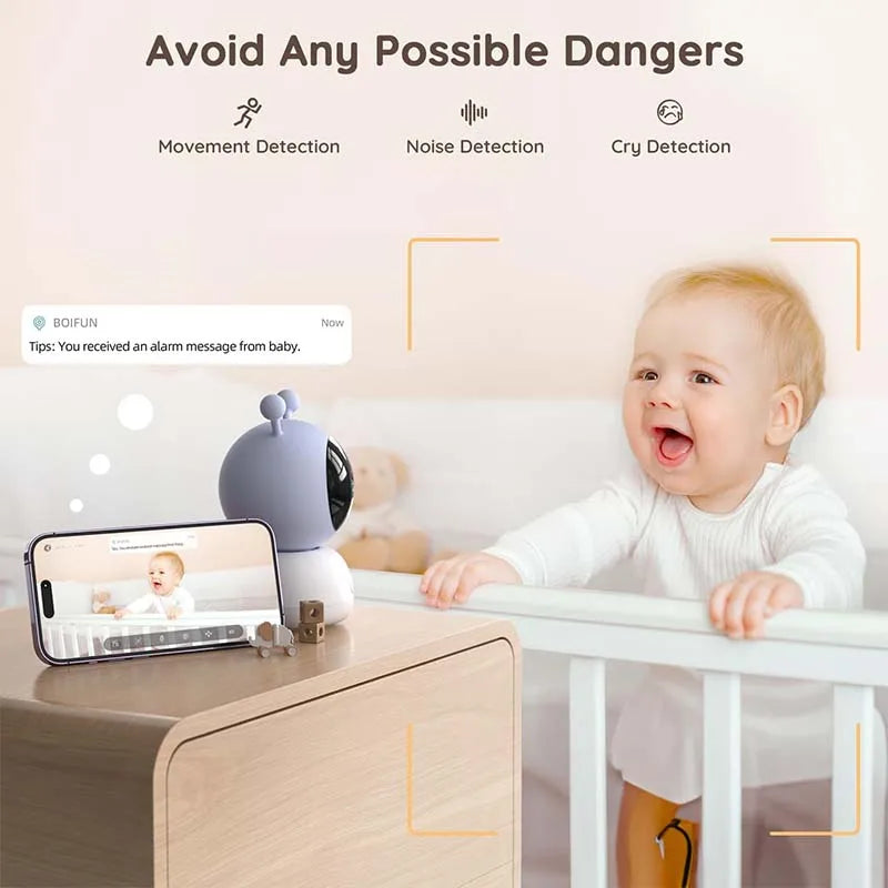 BOIFUN 2K Smart Baby Monitor – 5” Screen, WiFi, Auto Tracking, Night Vision