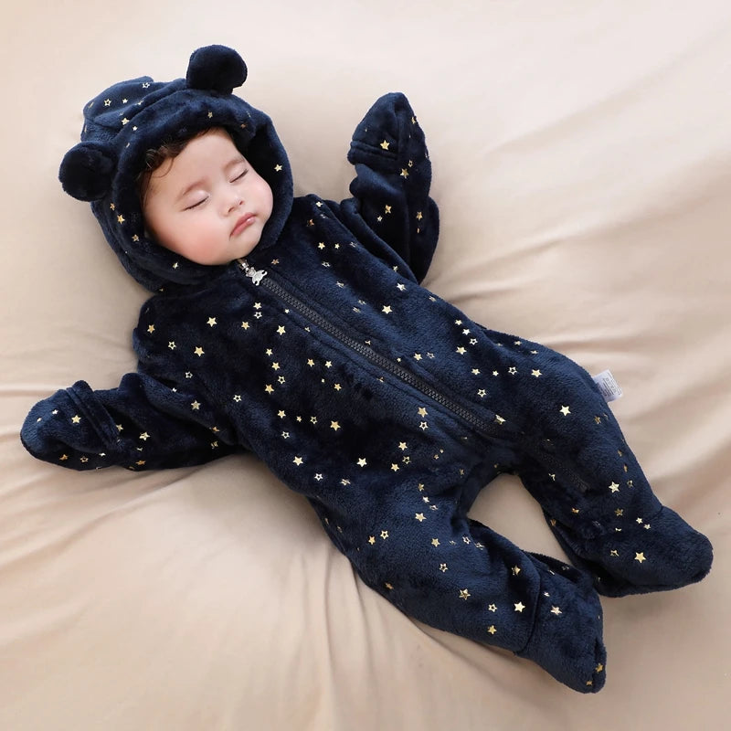 Cartoon Baby Flannel Romper – Soft, Warm Jumpsuit for Newborns