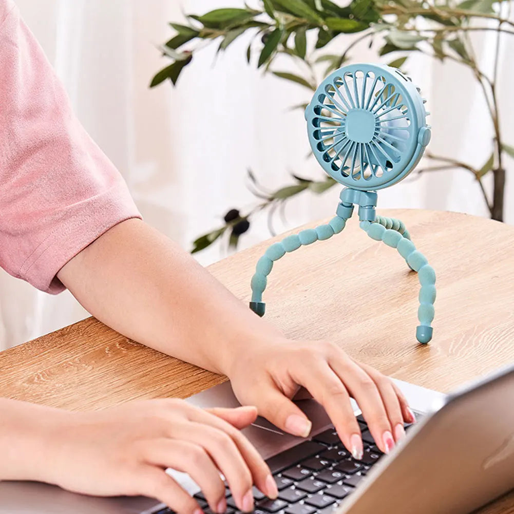 Portable Baby Stroller Fan with Flexible Tripod & USB Rechargeable Battery