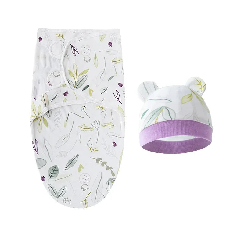 Cartoon Cotton Newborn Swaddle & Hat Set