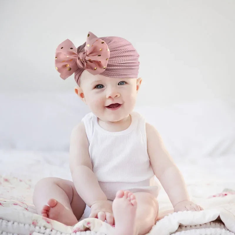 Shiny Sequin Baby Turban Hat – 3D Bow, Soft & Stretchy Fit