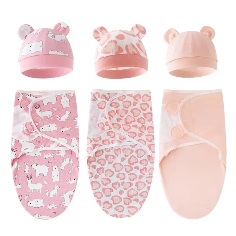 Cartoon Cotton Newborn Swaddle & Hat Set