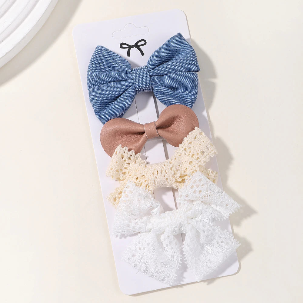 4-Piece Baby Bow Hair Clip Set – Cotton Linen Floral Hairpins