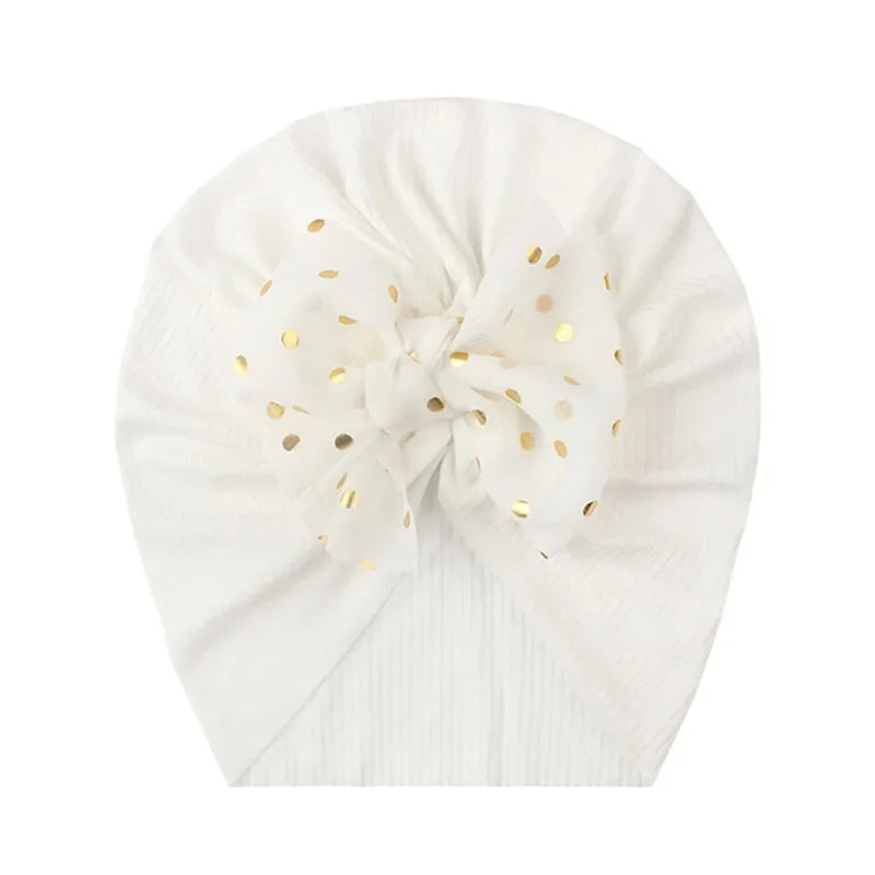Shiny Sequin Baby Turban Hat – 3D Bow, Soft & Stretchy Fit