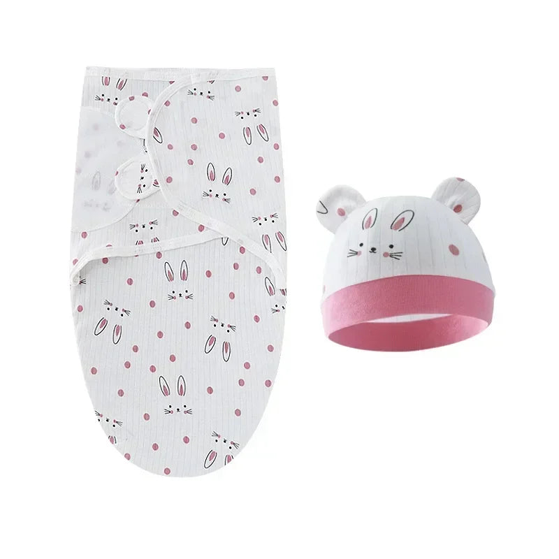 Cartoon Cotton Newborn Swaddle & Hat Set