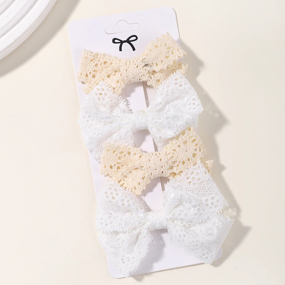4-Piece Baby Bow Hair Clip Set – Cotton Linen Floral Hairpins