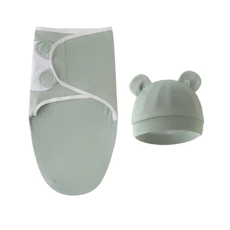 Cartoon Cotton Newborn Swaddle & Hat Set