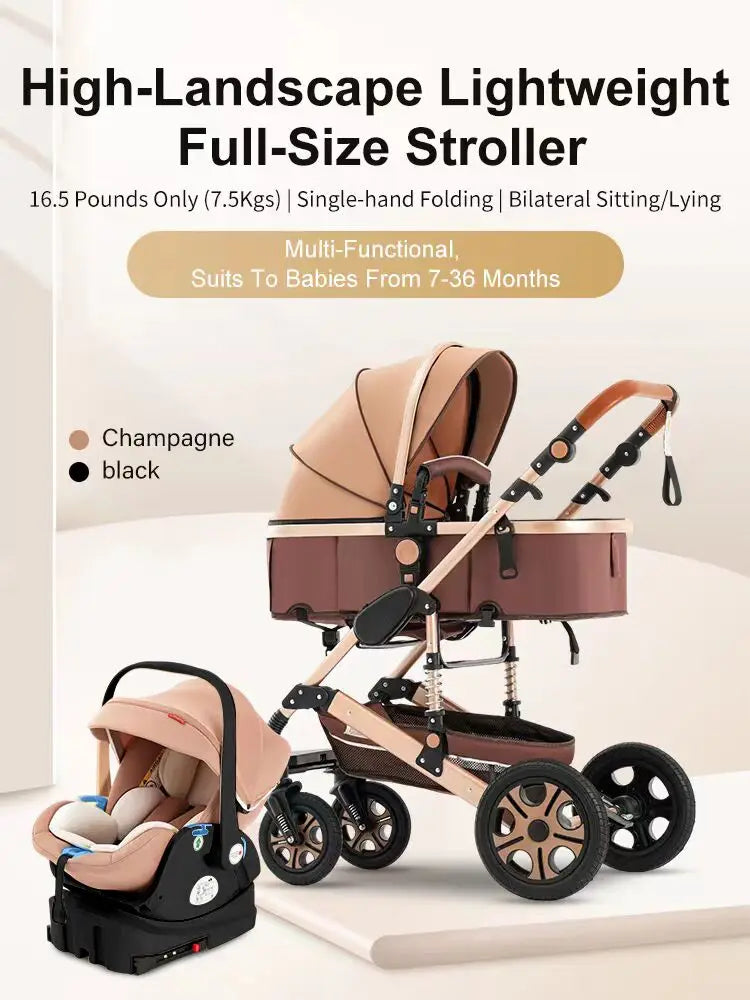 3-in-1 Baby Travel System with ISOFIX Base – Foldable Reversible Newborn Stroller