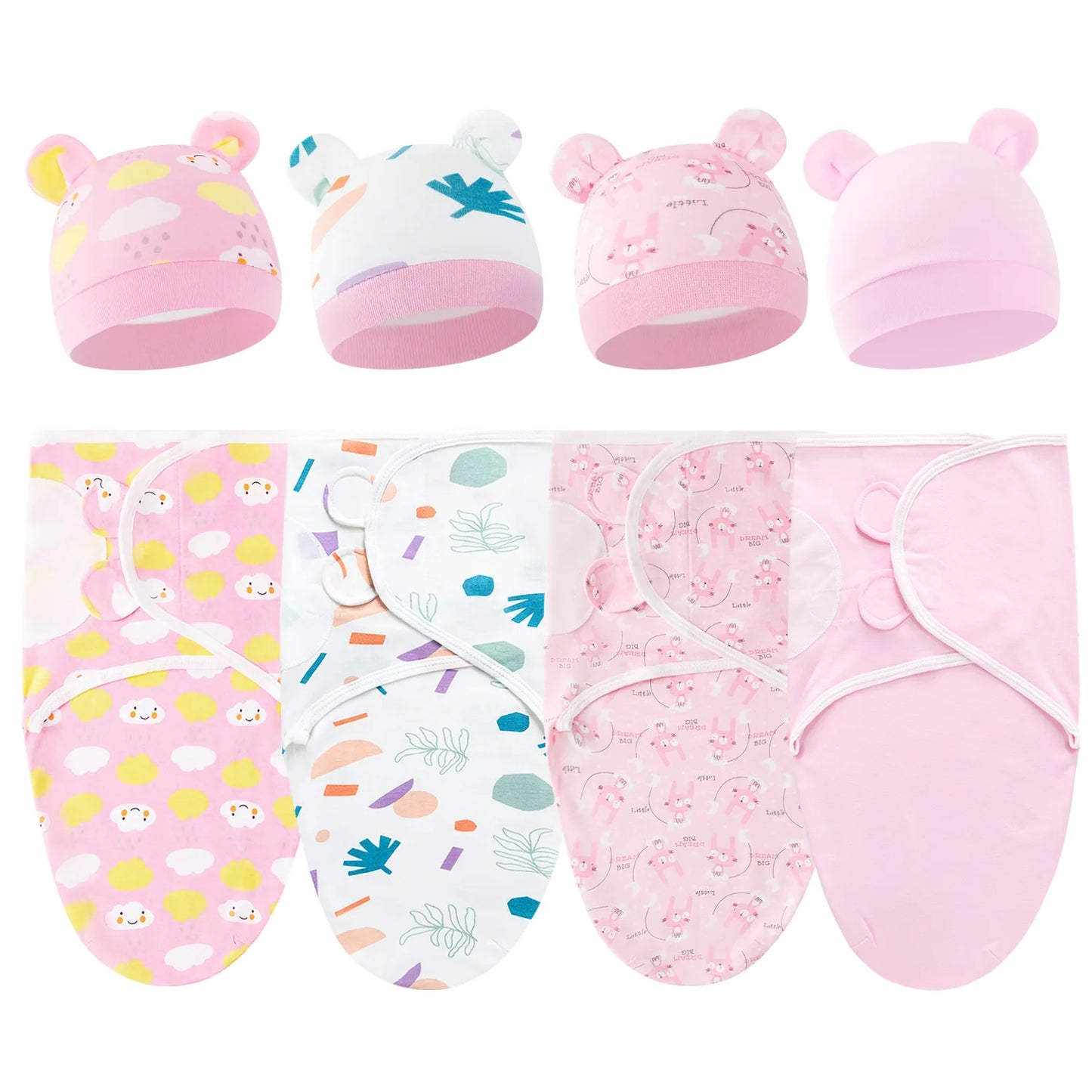 Cartoon Cotton Newborn Swaddle & Hat Set