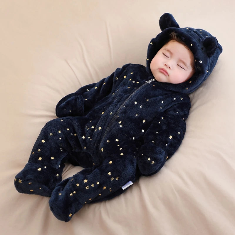 Cartoon Baby Flannel Romper – Soft, Warm Jumpsuit for Newborns