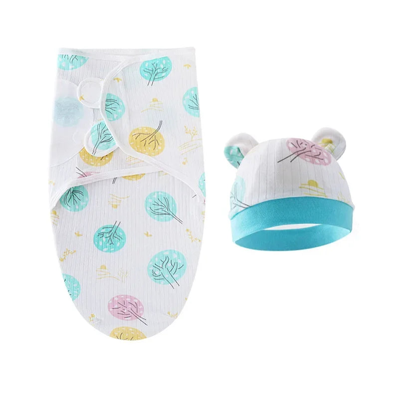 Cartoon Cotton Newborn Swaddle & Hat Set