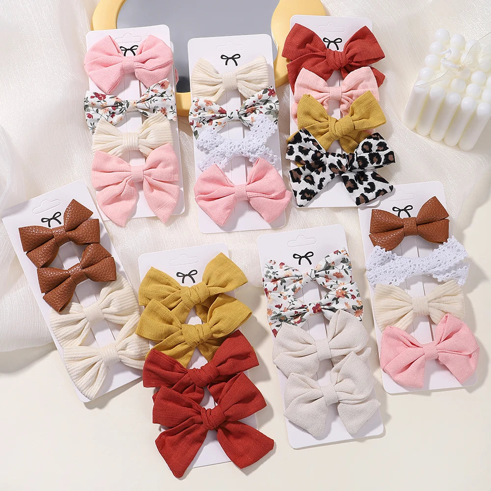 4-Piece Baby Bow Hair Clip Set – Cotton Linen Floral Hairpins