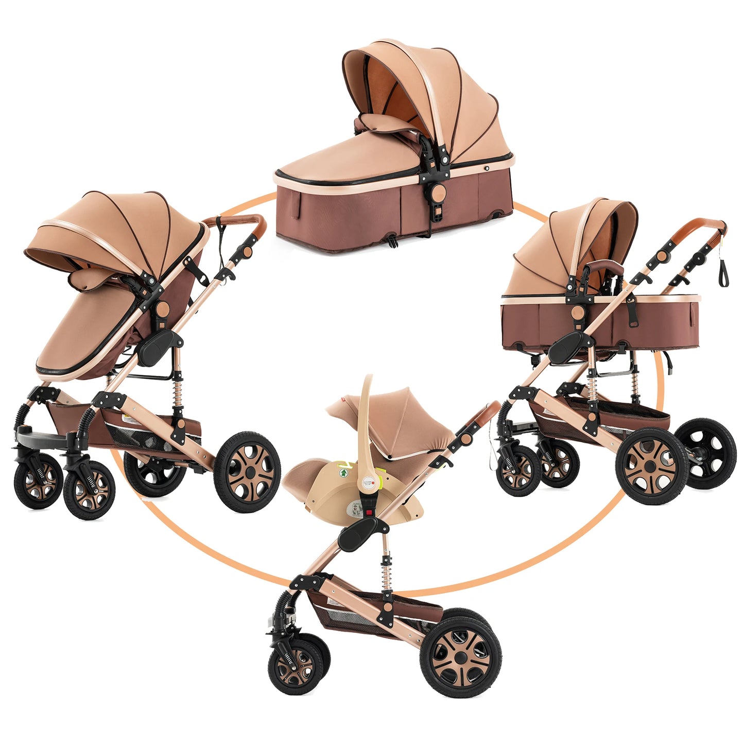 3-in-1 Baby Travel System with ISOFIX Base – Foldable Reversible Newborn Stroller