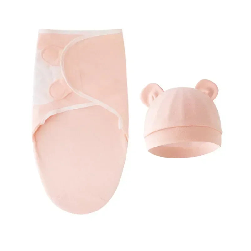 Cartoon Cotton Newborn Swaddle & Hat Set