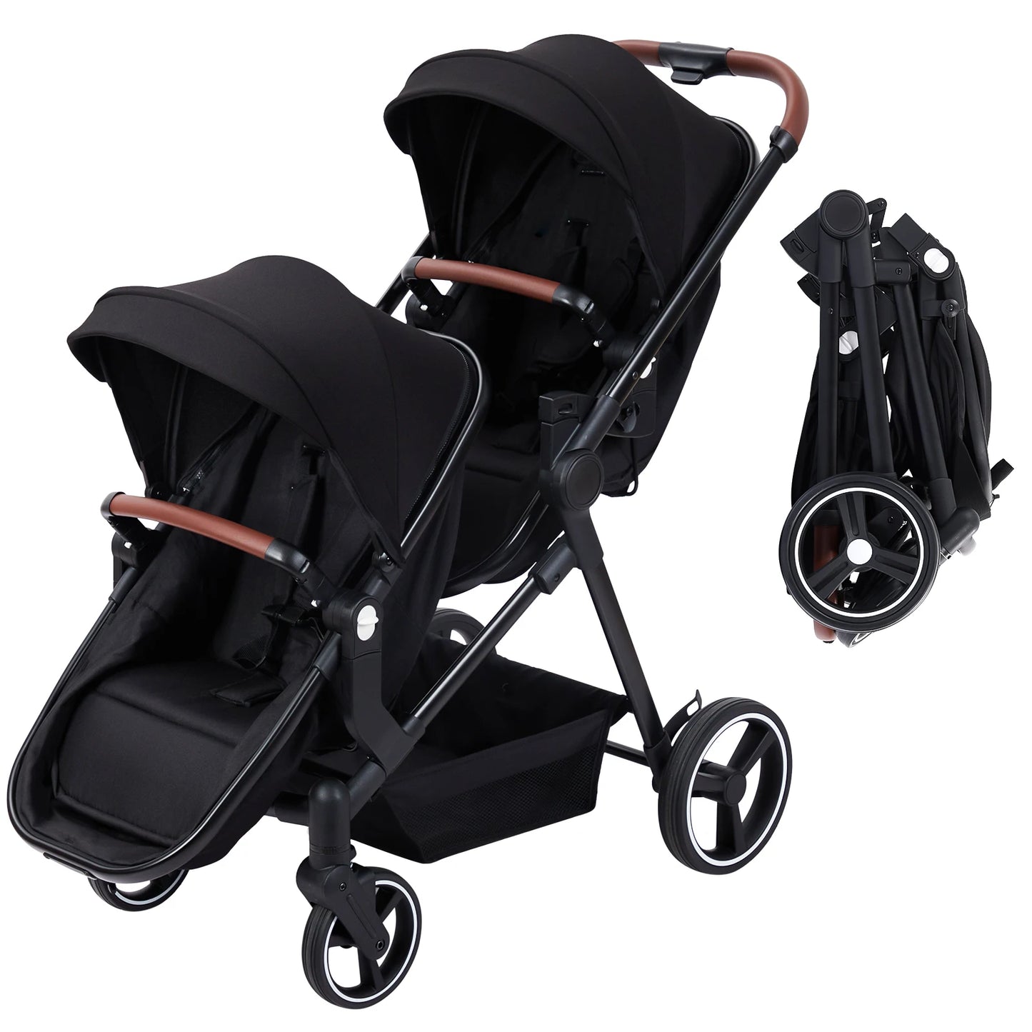 Double Tandem Baby Stroller for Infant & Toddler – Foldable Reversible Pram
