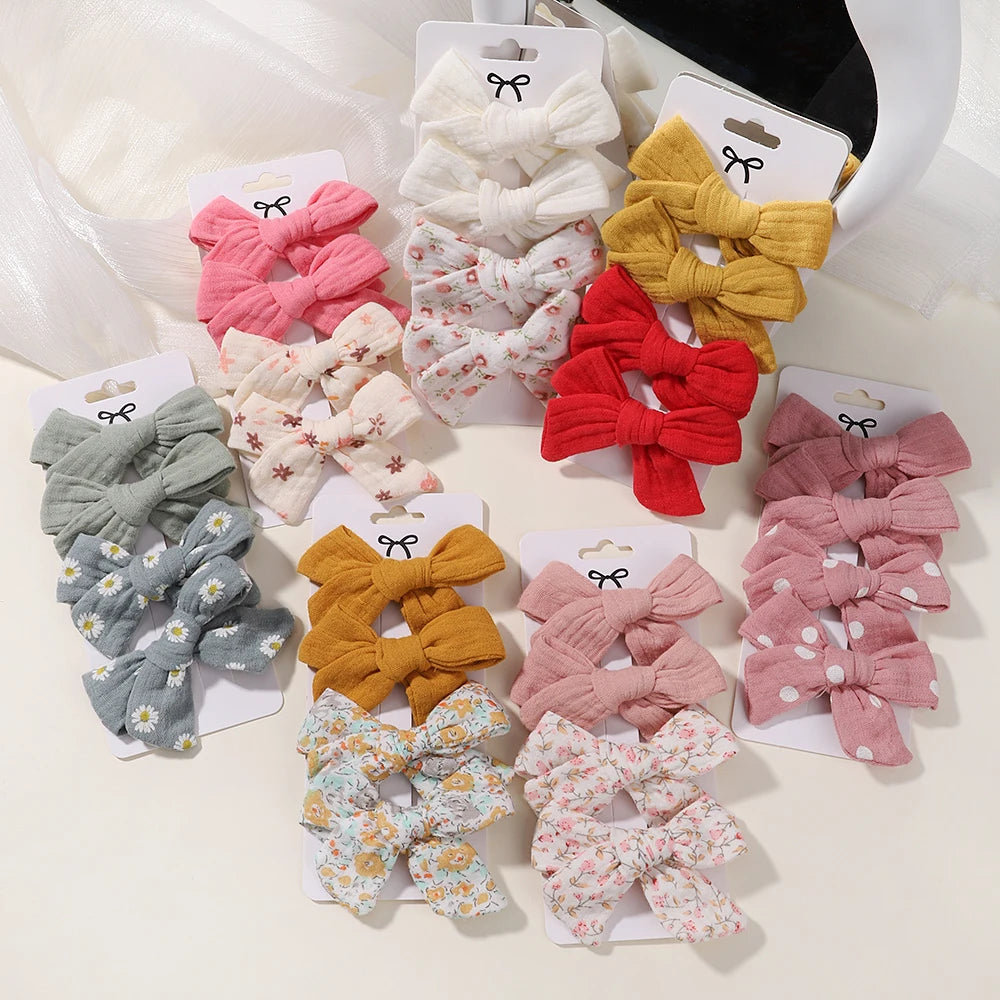 4-Piece Baby Bow Hair Clip Set – Cotton Linen Floral Hairpins