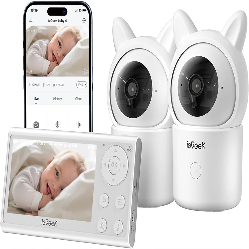 ieGeek 1080P PTZ Baby Monitor with 2 Cameras, 4.3” Screen & App Control