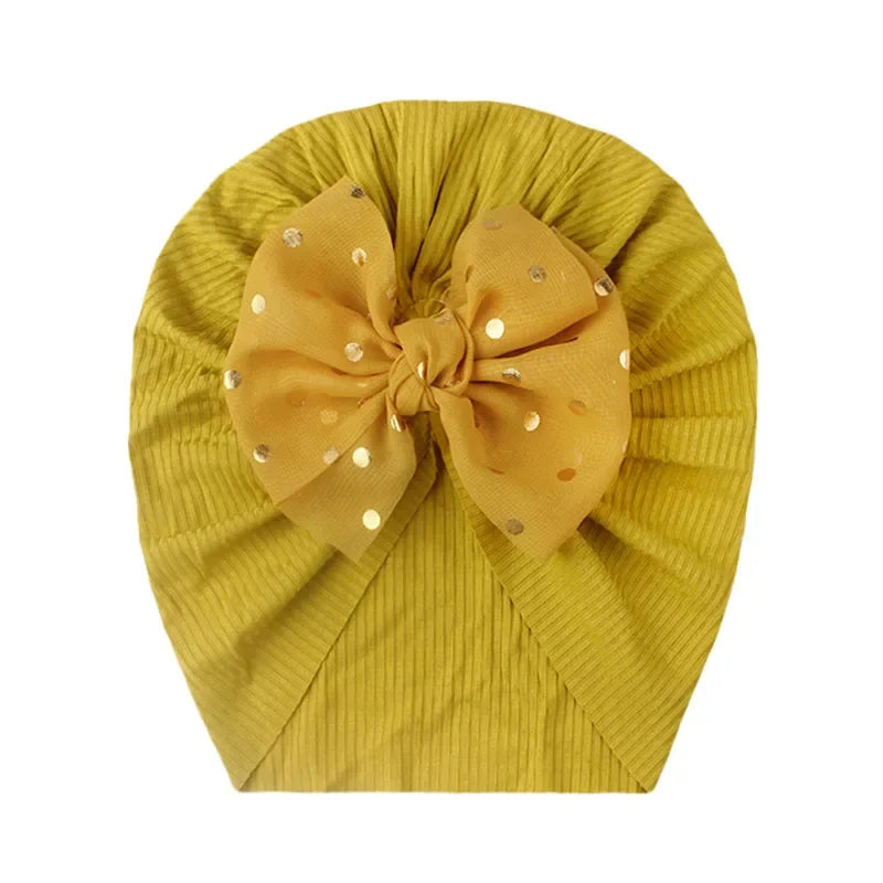 Shiny Sequin Baby Turban Hat – 3D Bow, Soft & Stretchy Fit