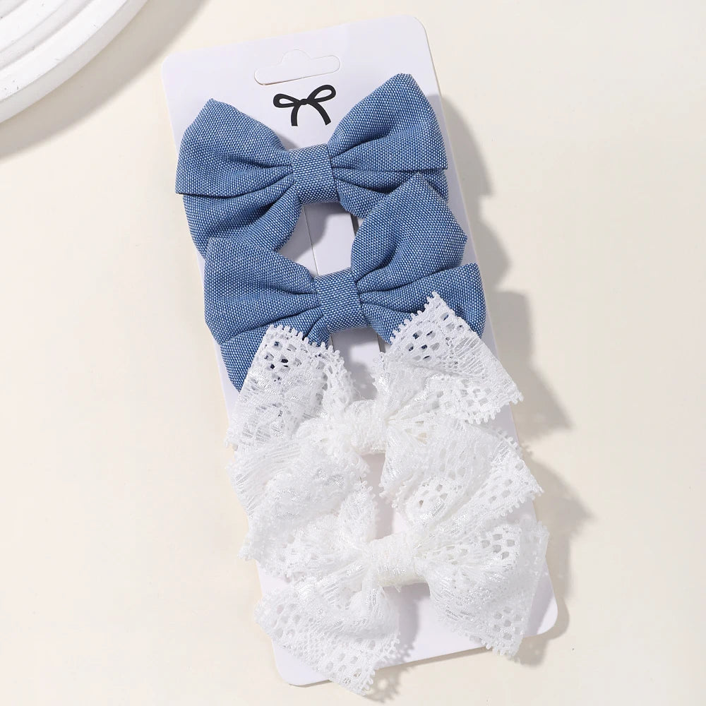 4-Piece Baby Bow Hair Clip Set – Cotton Linen Floral Hairpins
