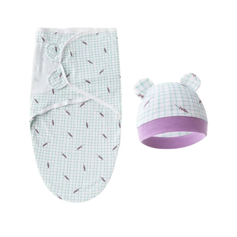 Cartoon Cotton Newborn Swaddle & Hat Set